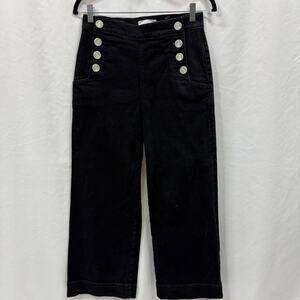 Ann Taylor LOFT High Waist Wide Leg Black Sailor Jeans Denim Buttons 26/2